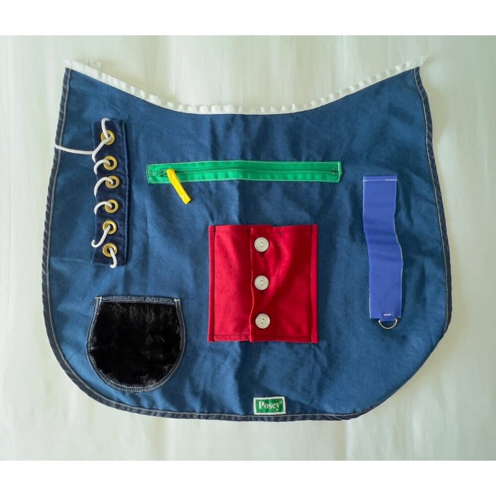 POSEY Activity Apron Tactile Stimulation Denim Pocket Buttons Zipper NO STRINGS